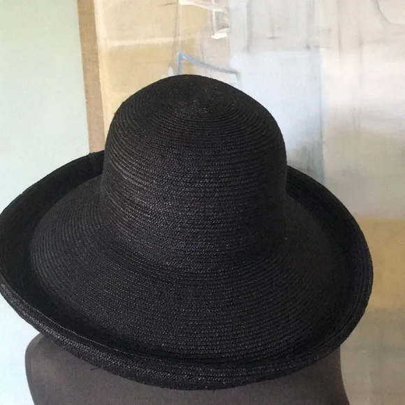 Vintage 100% Italian Black Straw Wide Brim Hat - Picture 1 of 13